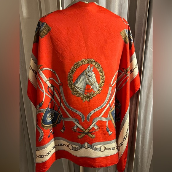 Celine Scarf. 100% Silk, Hand Rolled. Made in Italy. Equestrian Motif. - Picture 3 of 14